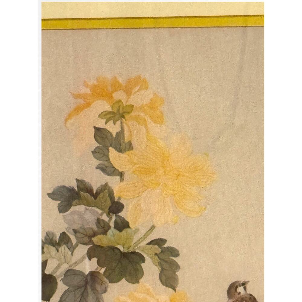 Vintage Tong Shiang Chang Bird and Chrysanthemum Mid Century Framed Art Print - Picture 3 of 10
